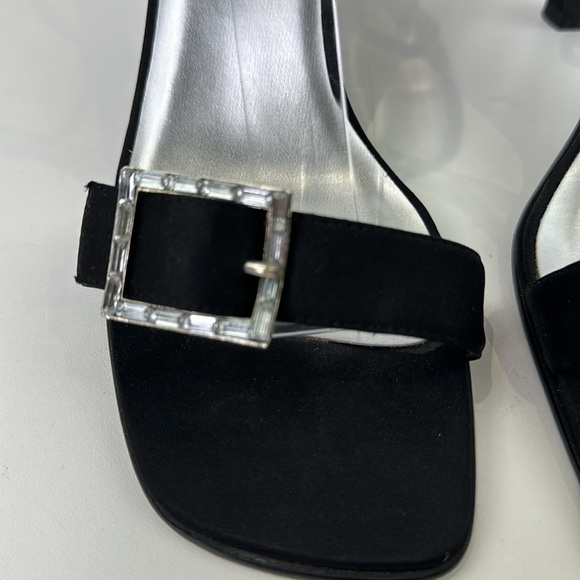 Vintage Bata Women's Black Satin Slingback Heel Shoes - Picture 4 of 13